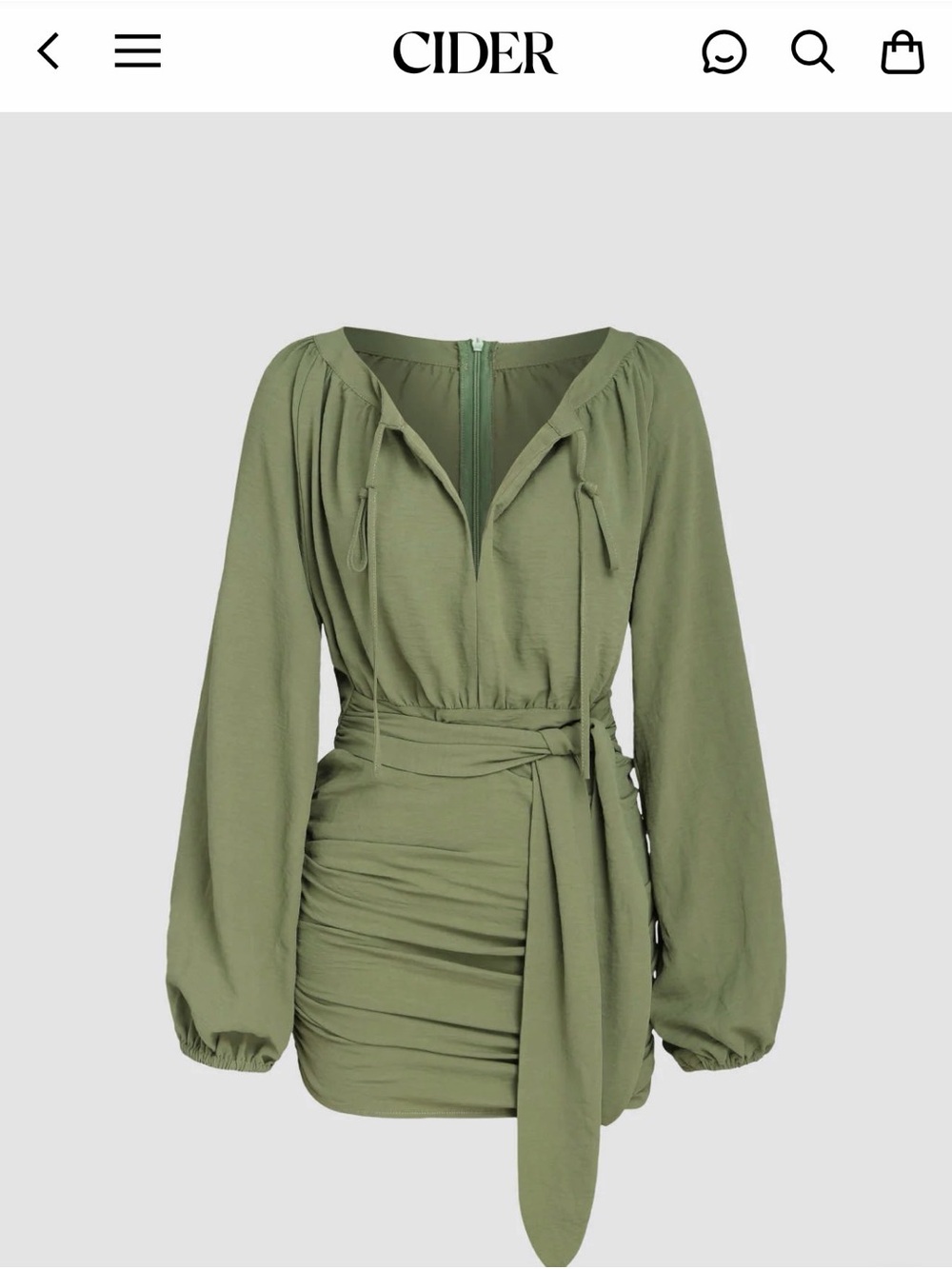 Cider Olive Green Wrap Ruched Mini Dress